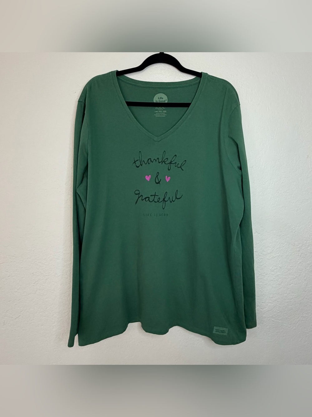 Life Is Good Thanksgiving Thankful Grateful Long Sleeve Crusher Tee Women’s XXL